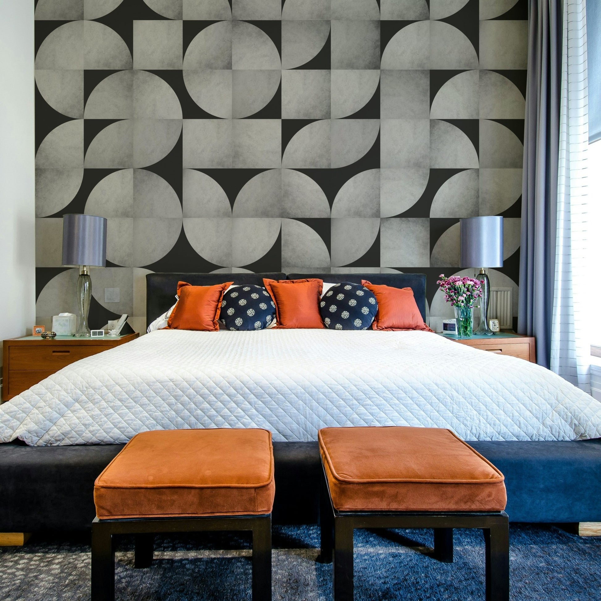 Geometric mid-century concrete mosaic wall art.

