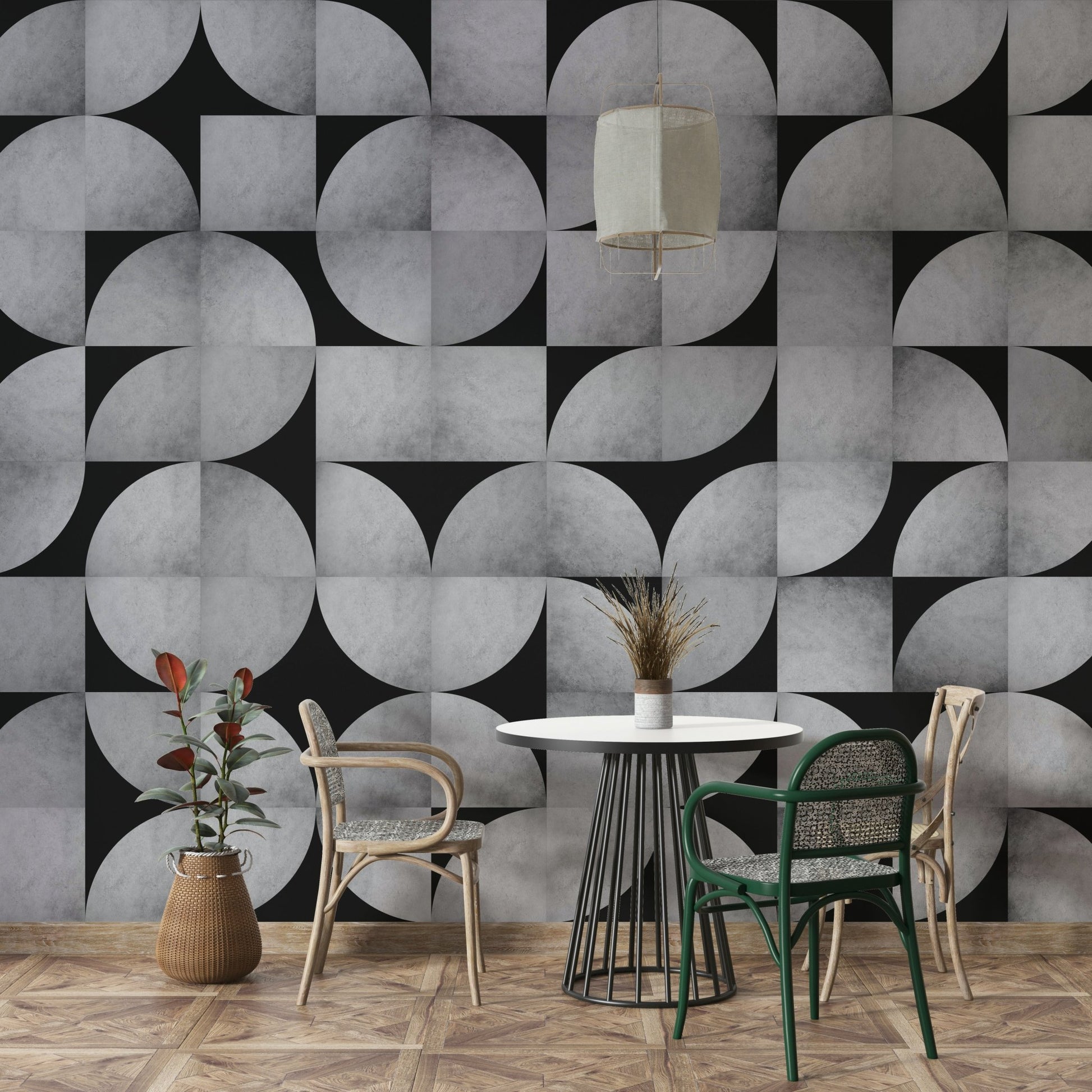 Concrete mosaic wall mural for a retro vibe.

