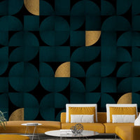 Luxurious Teal and Gold Mid-Century Mural Design

