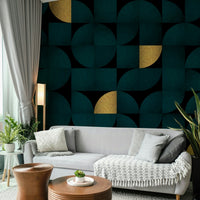 Sophisticated Dark Teal Gold Wall Mural for Interiors

