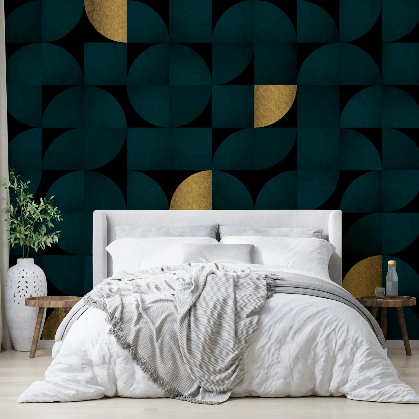 Rich Dark Teal and Gold Wall Mural for Modern Rooms

