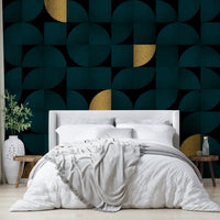 Rich Dark Teal and Gold Wall Mural for Modern Rooms

