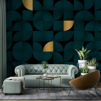 Stylish Teal Gold Mid-Century Wall Mural for Home

