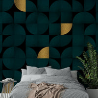 Vibrant Dark Teal and Gold Mid-Century Wall Art

