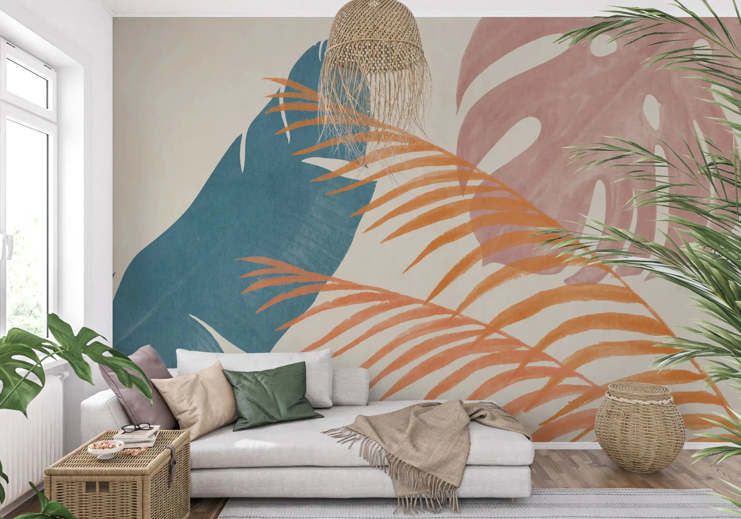 Hallway featuring Mid-Century Foliage Flow wall mural in soft retro foliage shapes