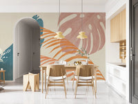 Modern botanical wall mural with airy leaf silhouettes and vintage-inspired styling