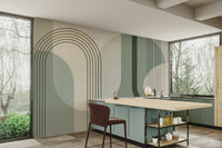 Mid Century Forest Green Wall Mural for Living Room

