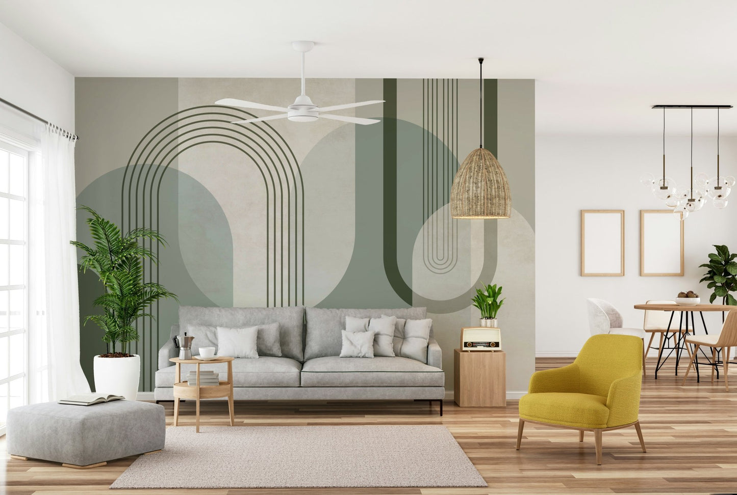 Forest Green Mid Century Wall Mural for Trendy Rooms


