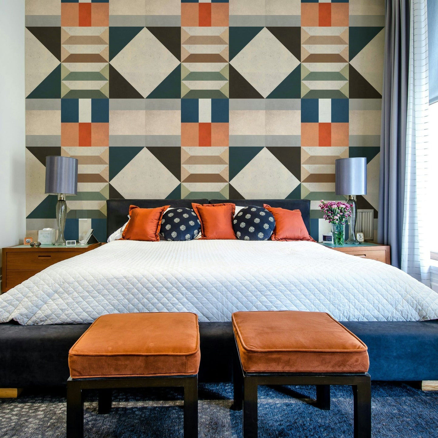 Mid Century Green wallpaper with earthy tones for rooms

