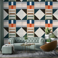 Retro-inspired Mid Century Green wallpaper for living rooms

