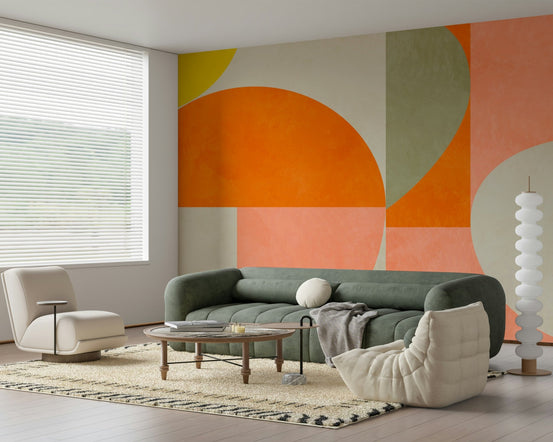 A beautiful mid-century modern geometric wallpaper mural with subtle texture., GD5215