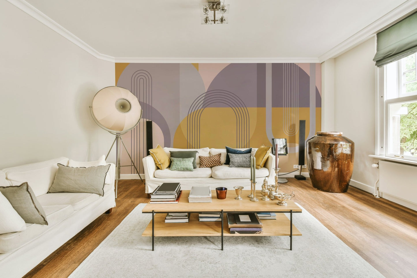 Vintage-inspired mid-century abstract wall mural

