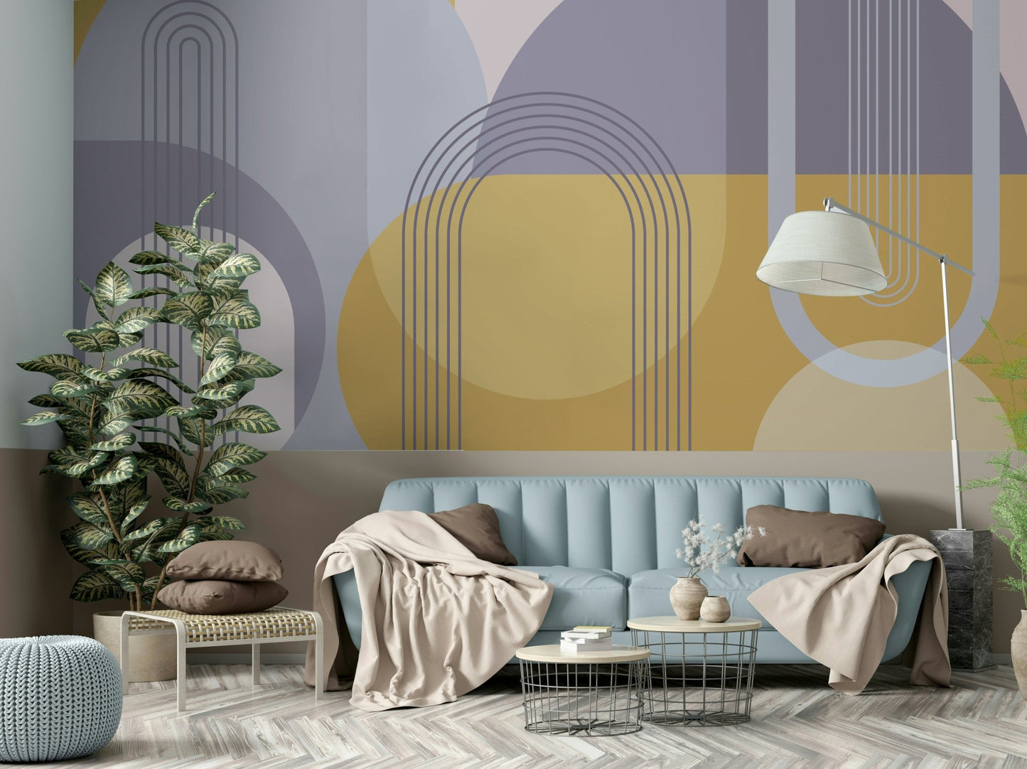 Bold abstract lines in mid-century modern style wall mural

