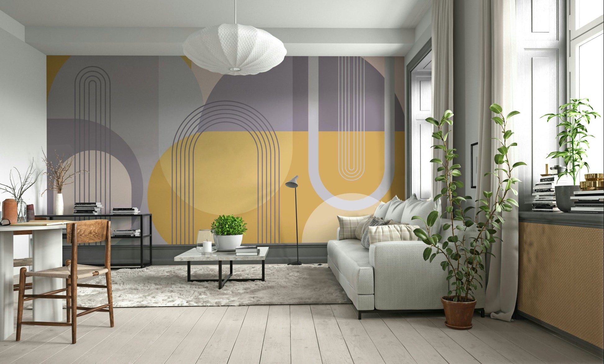 Geometric mid-century modern wall mural with a retro vibe

