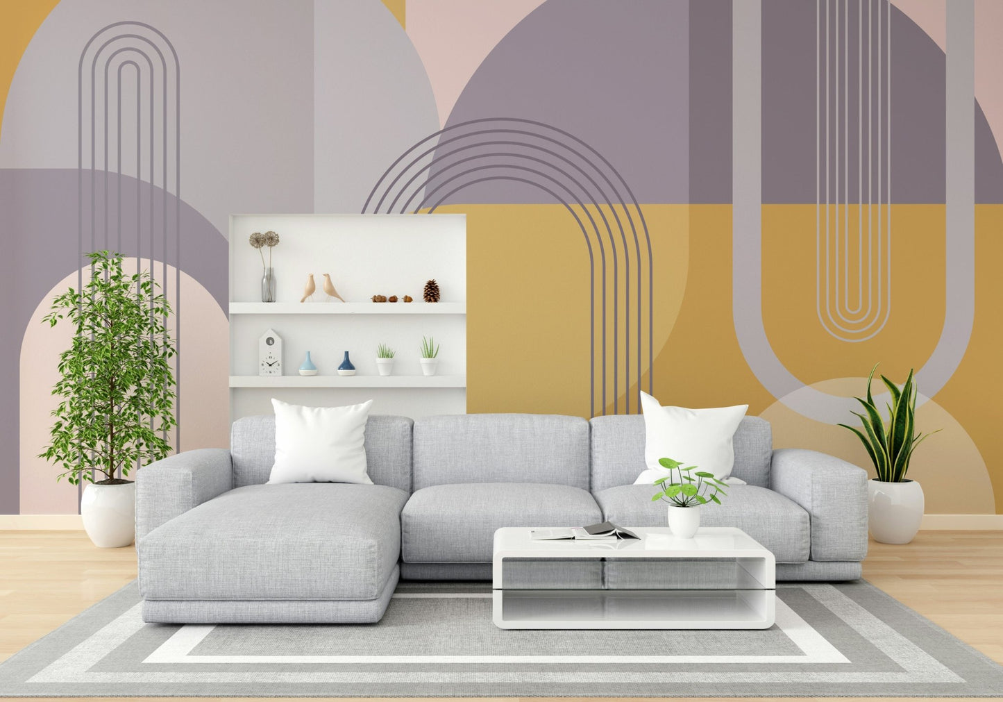 Abstract mid-century modern mural with vibrant colors

