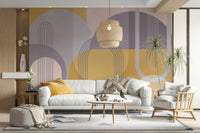 Abstract shapes and colors in mid-century modern style mural

