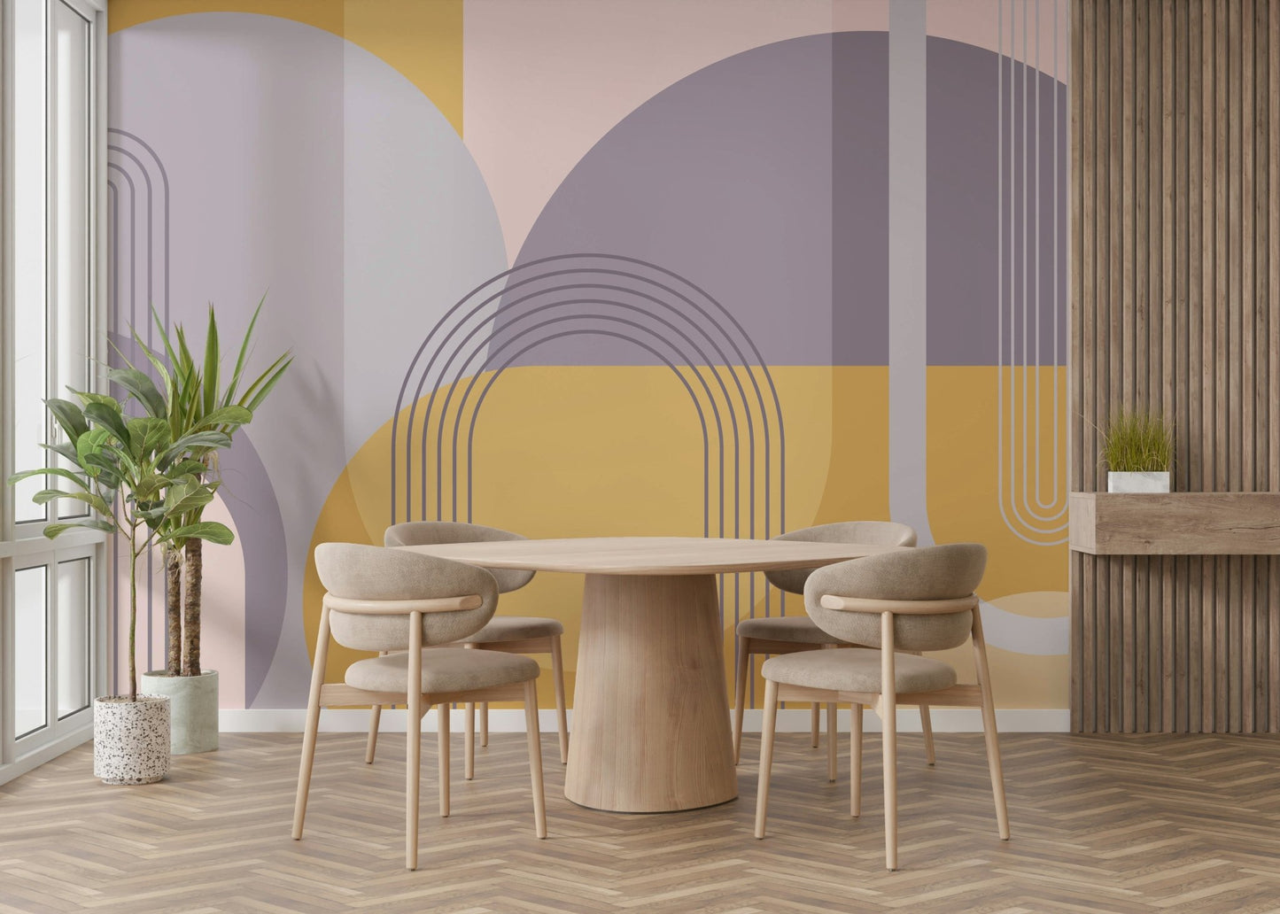 Retro geometric shapes in mid-century modern wall mural

