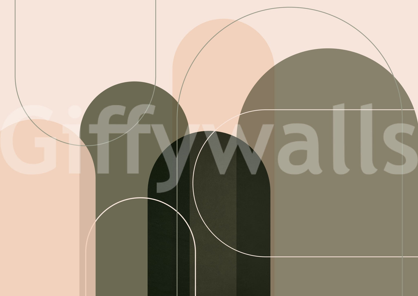 Retro-style wall mural with modern abstract forms

