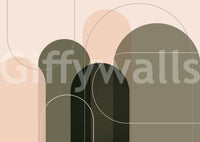 Retro-style wall mural with modern abstract forms

