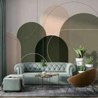 Artistic abstraction mural in retro color palette

