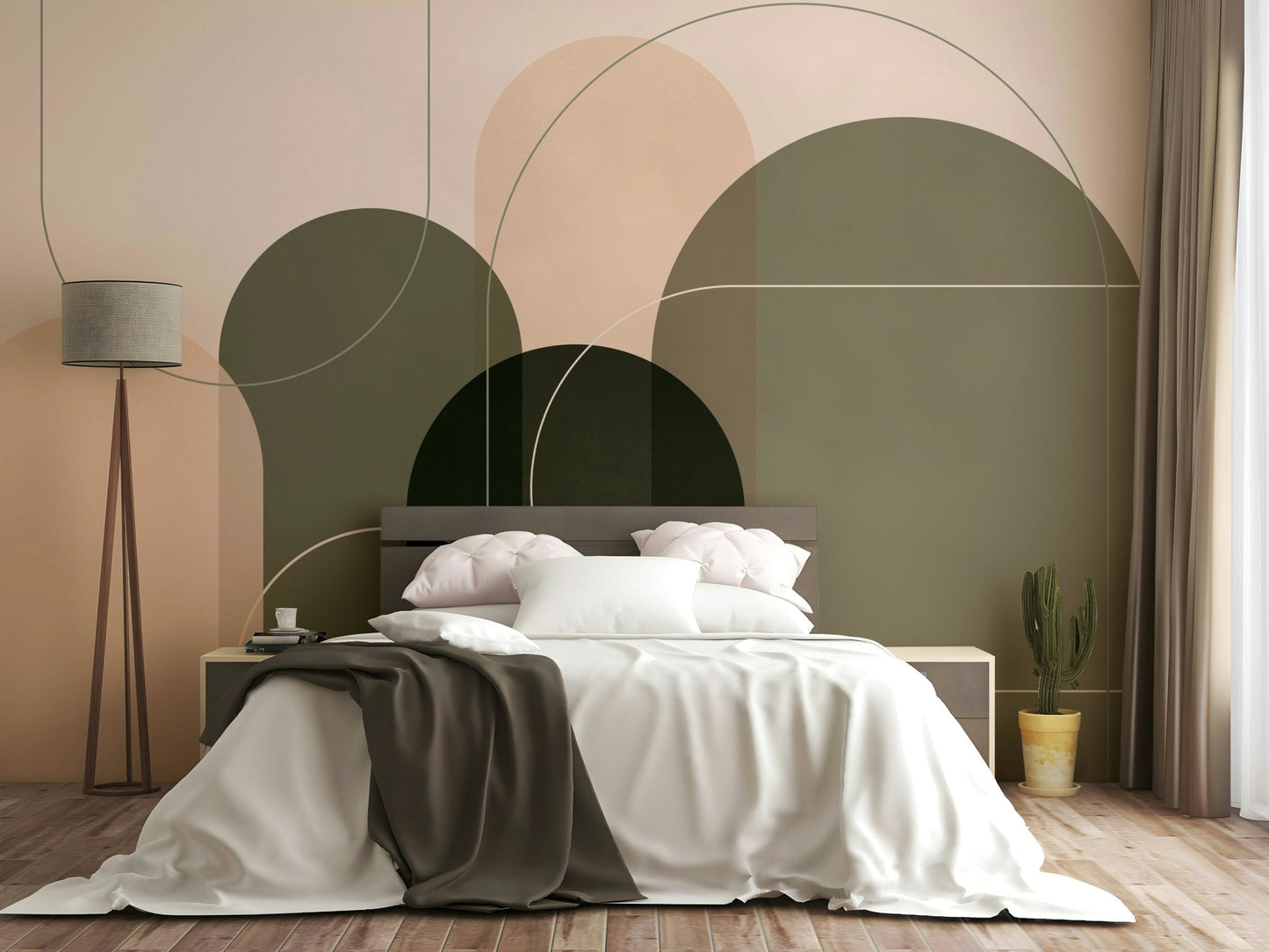 Abstract wall art mural in retro mid-century style

