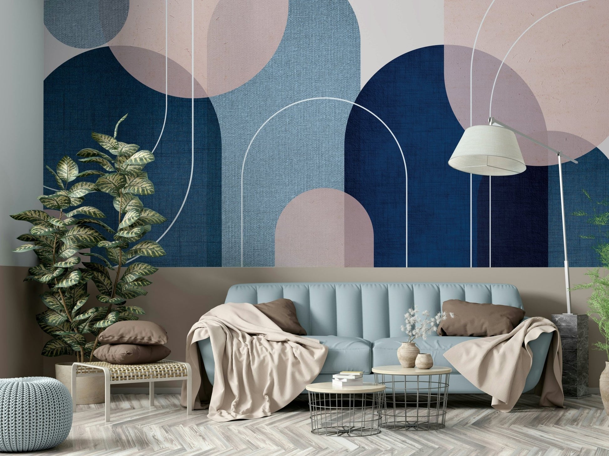 Geometric arches wall mural in Mid-Century Modern style., GD1670
