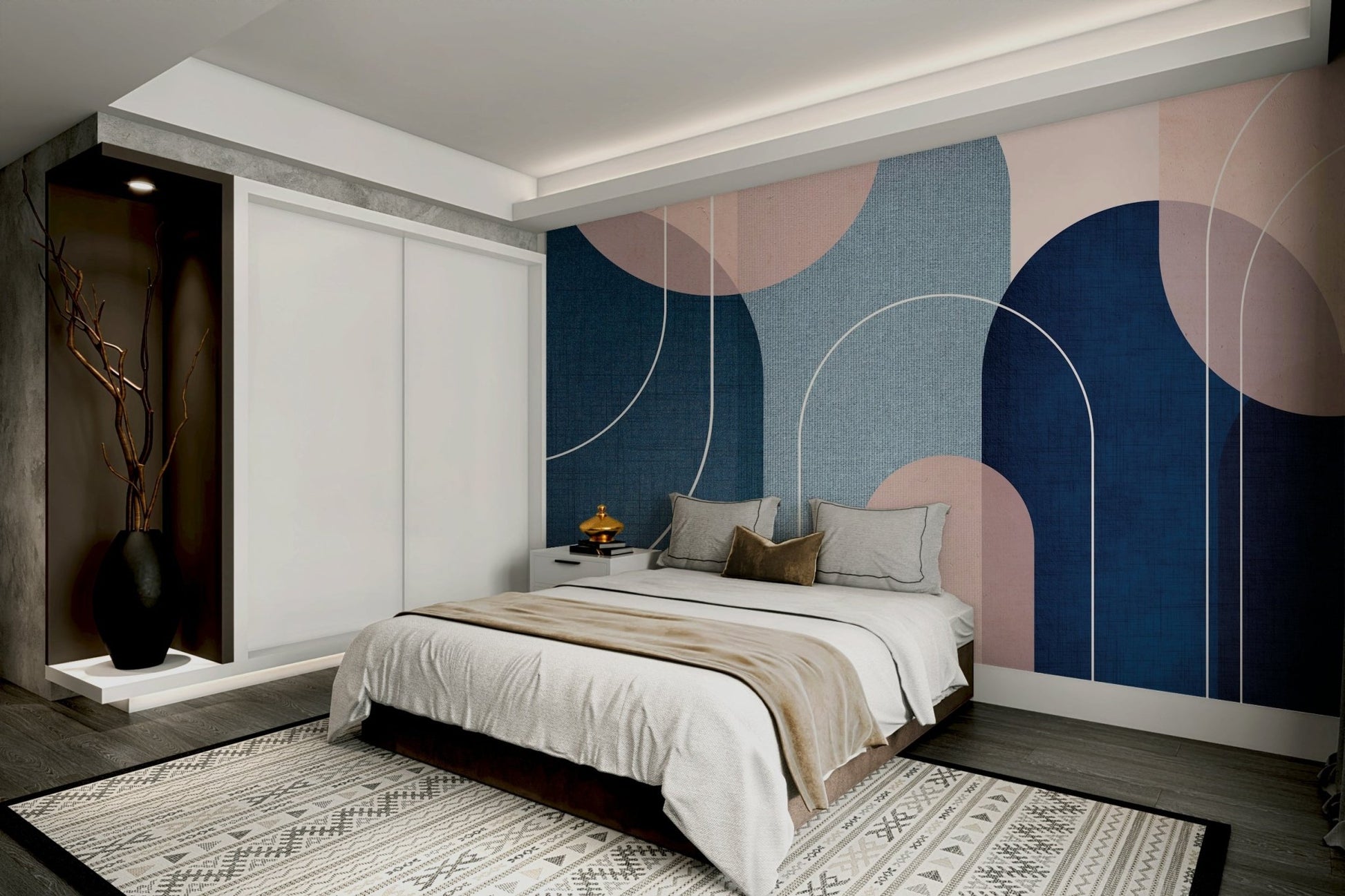 Stylish Mid-Century Modern arches mural for interior design., GD1670