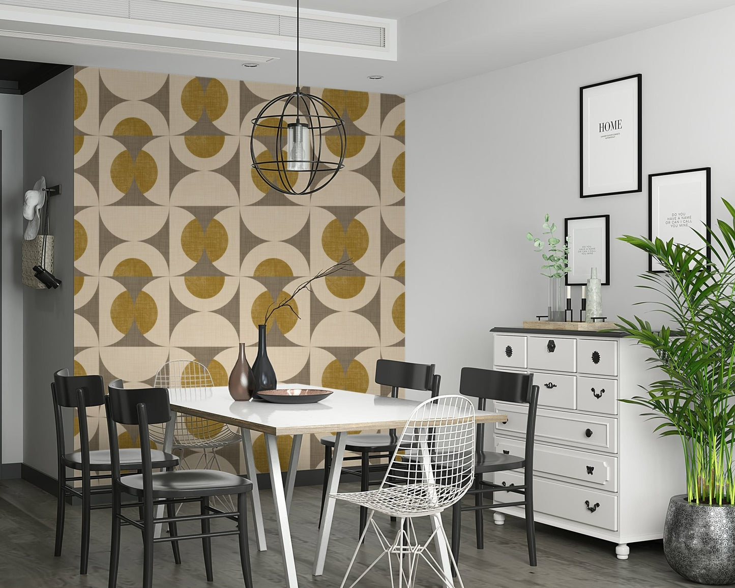 Earthy Fabric Abstract Wallpaper Mid-Century Modern Arcs Wallpaper