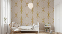 Bedroom styled with Atomic Starburst Cross wallpaper on a soft neutral base, GD8708