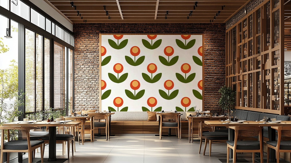 Retro floral wallpaper with mid-century modern style., GD1813