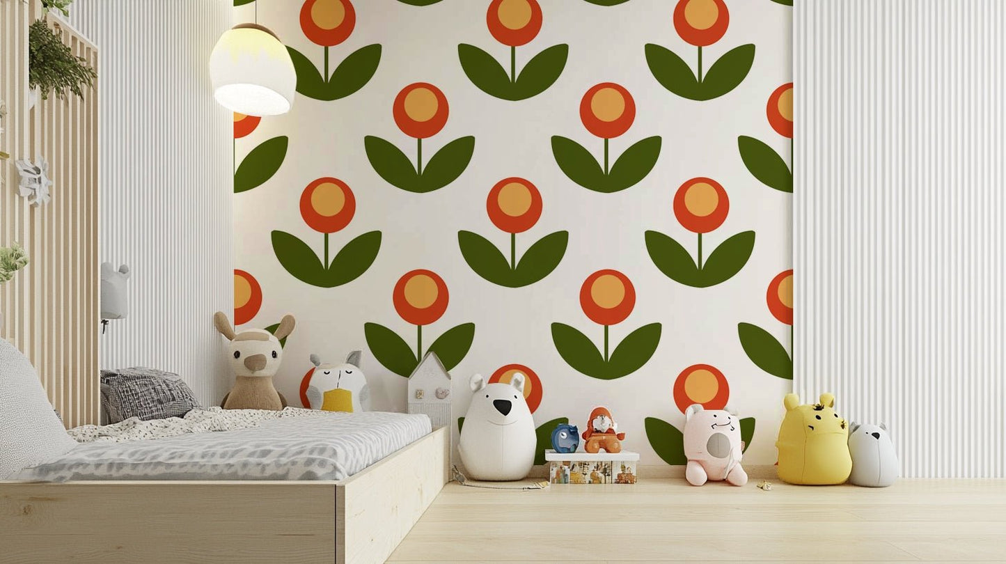 Vintage-inspired mid-century modern bloom wallpaper.


