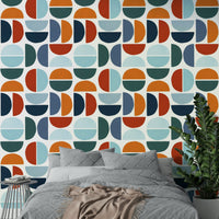 A room decorated with the Mid-Century Modern Circles wallpaper.

