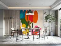 Playful vintage blooms in bold geometric composition

