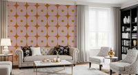 Abstract retro wallpaper with Mid Century Modern shapes and terracotta framing