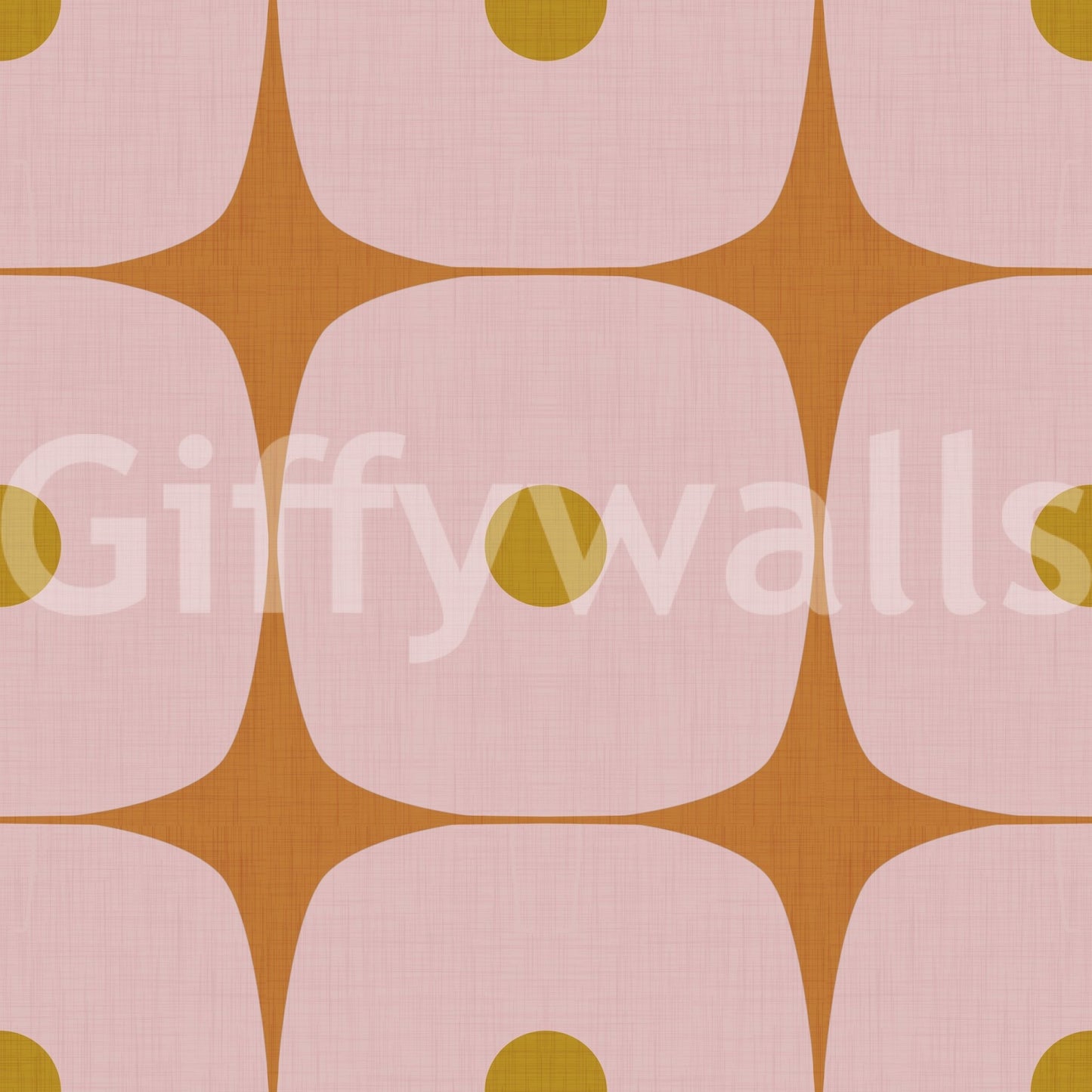 Squares with Dots wallpaper with mustard circles and soft pink block forms