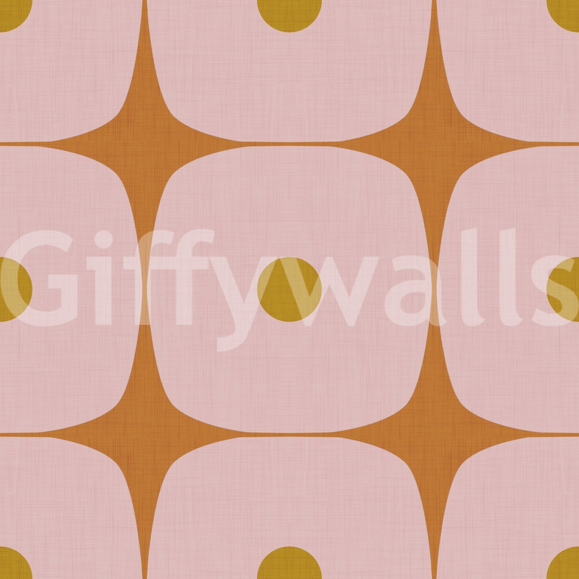 Squares with Dots wallpaper with mustard circles and soft pink block forms