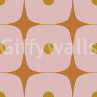Squares with Dots wallpaper with mustard circles and soft pink block forms