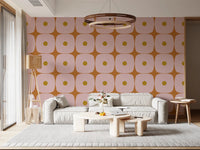 Hallway wall featuring Mid Century Modern wallpaper with rounded square shapes