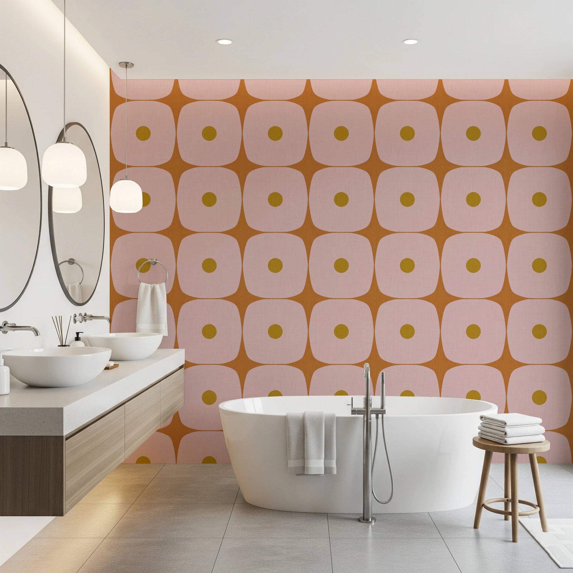Retro geometric wallpaper with Squares with Dots on a soft textured base
