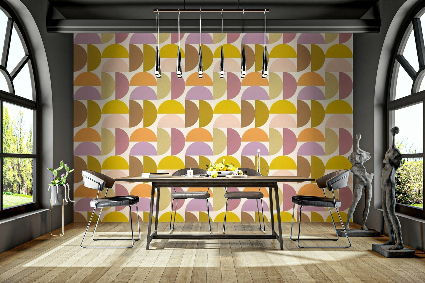 Abstract pastel semi-circle mural

