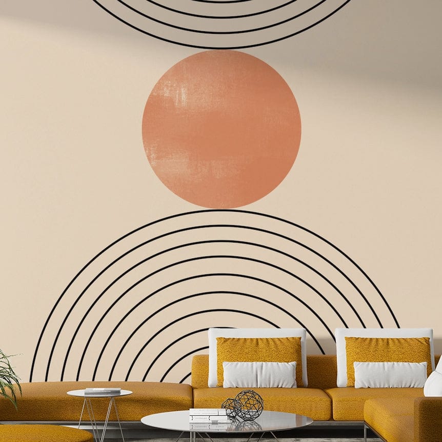In the hallway, Mid-Century Modern Minimalism wall mural lines add clear rhythm