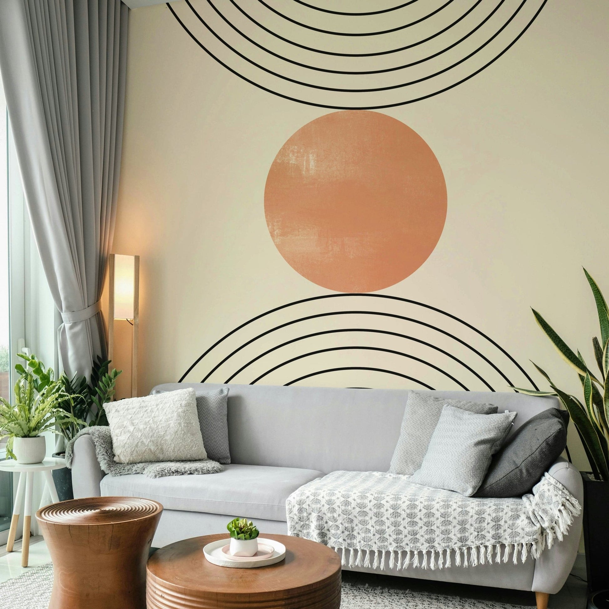 A home office gains clean structure with the Mid-Century Minimalism wall mural