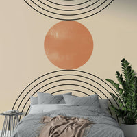 Gentle curves in this Mid-Century wall mural suit a fresh and tidy guest room