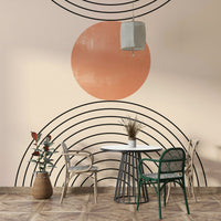 dining table styling feels smarter with the Mid-Century wall mural and arch details