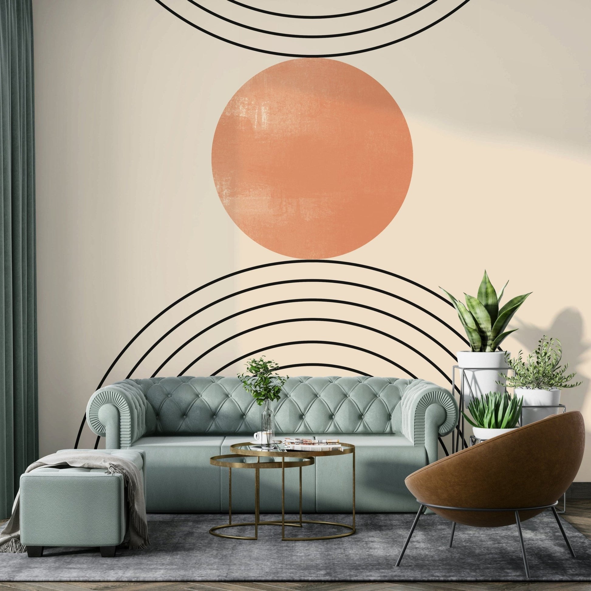 A living room feels more grounded with the Mid-Century Minimalism wall mural