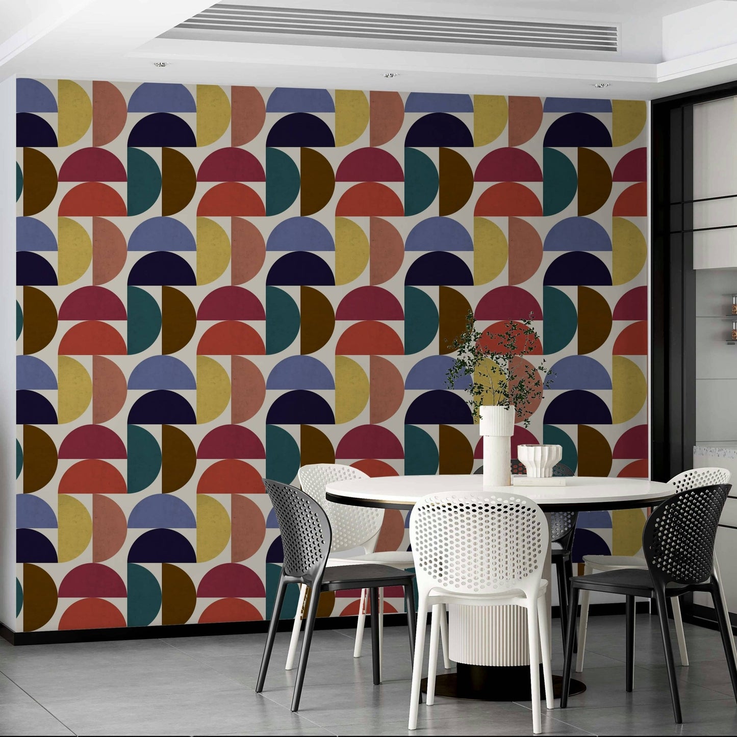 Textured mosaic half circle pattern

