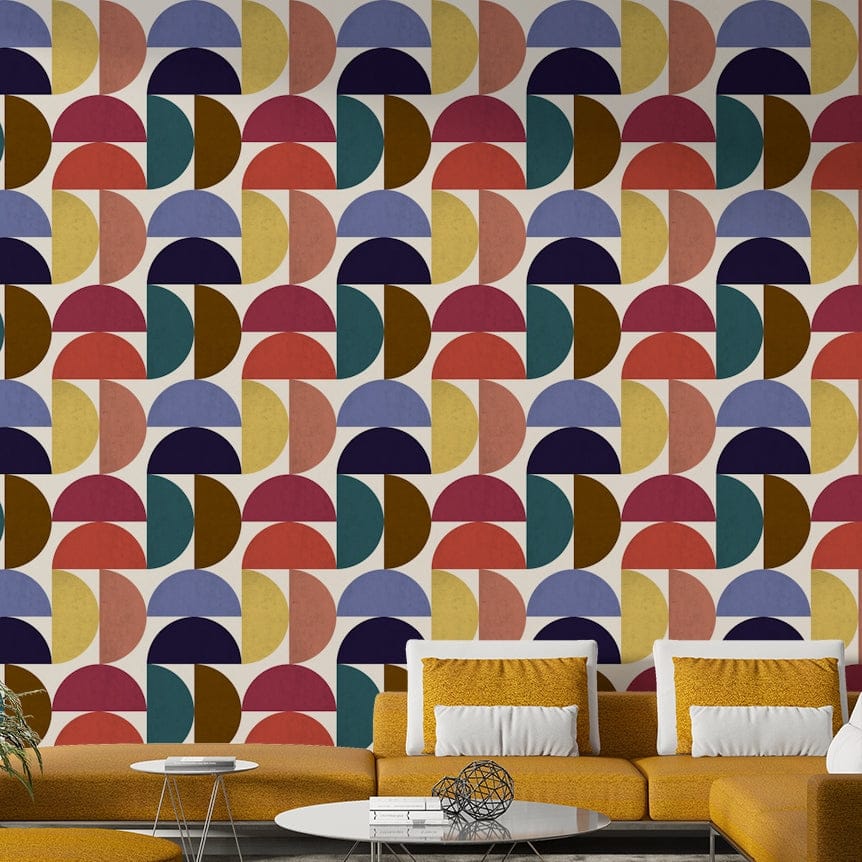 Teal red mustard geometric wall art
