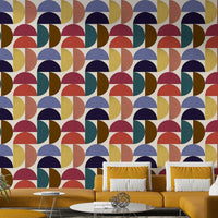 Teal red mustard geometric wall art
