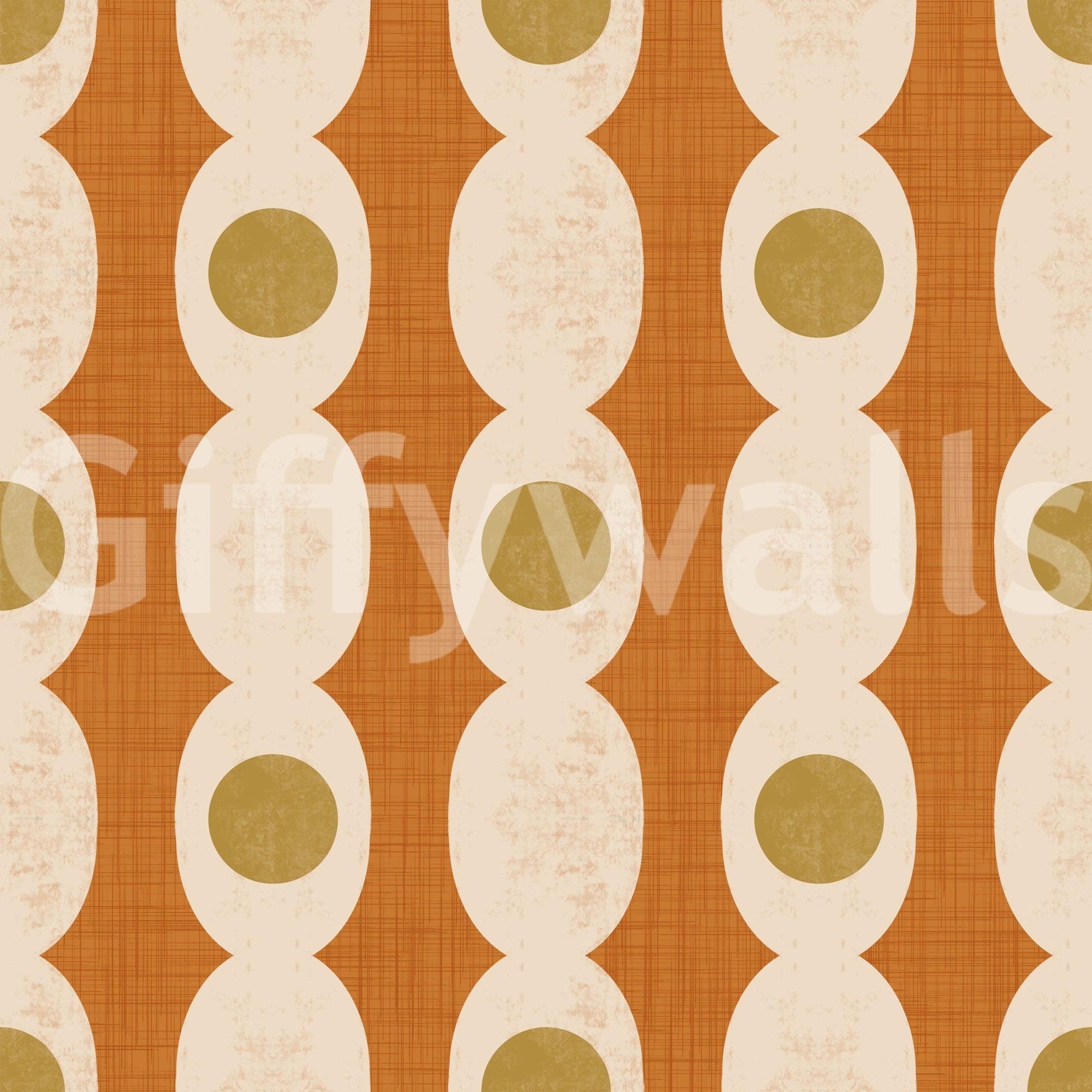 Orange and beige Mid-Century Modern Motif Wallpaper⁠