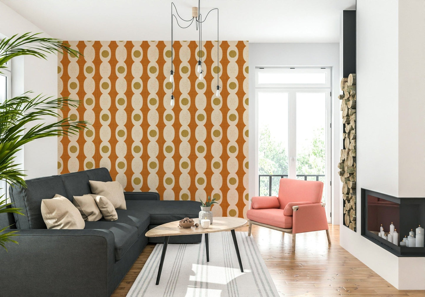 Graphic oval Mid-Century Modern Motif Wallpaper⁠ detail